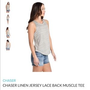 LINEN Chaser lace up back tank muscle tee